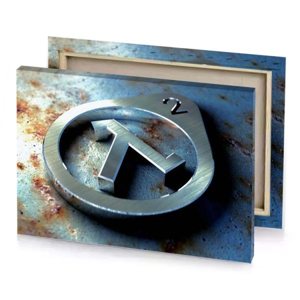 a metal object with letter m on it slate gray canvas - Image 4