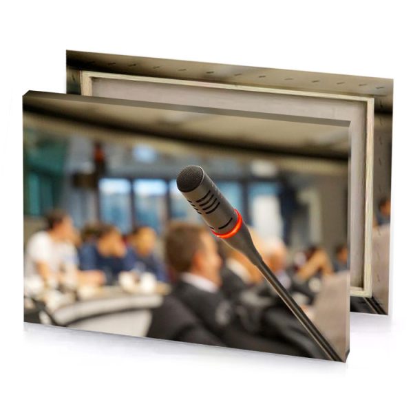 a microphone is sitting on table in conference room peru canvas - Image 4