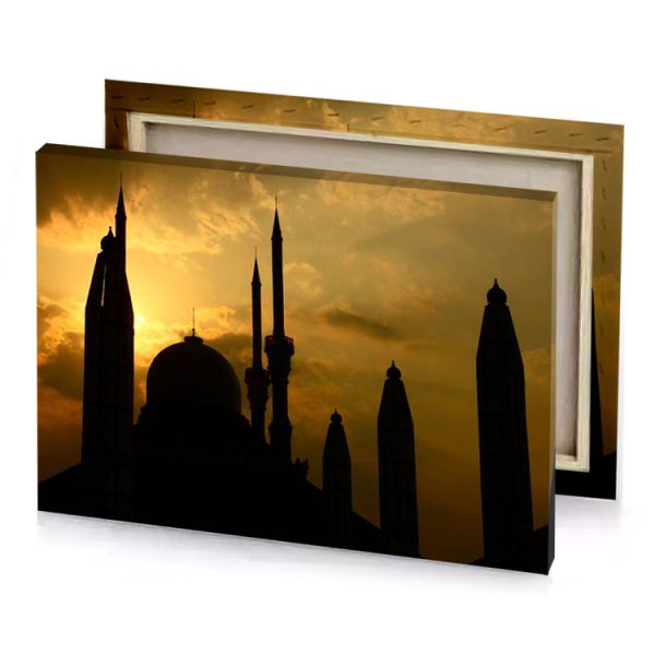 a mosque silhouetted against the setting sun sienna canvas - Image 4