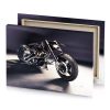a motorcycle is parked in dark room smoky black canvas - Image 4