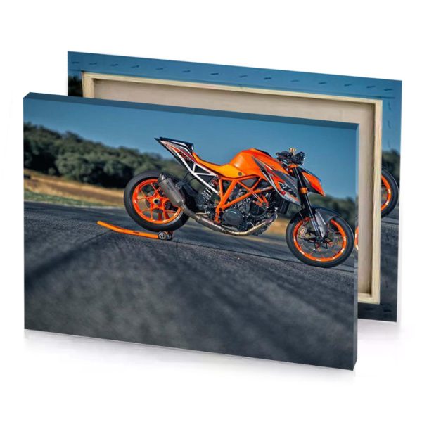 a motorcycle is parked on the road near trees charcoal canvas - Image 4
