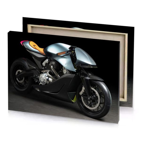 a motorcycle is shown in dark room manatee canvas - Image 4