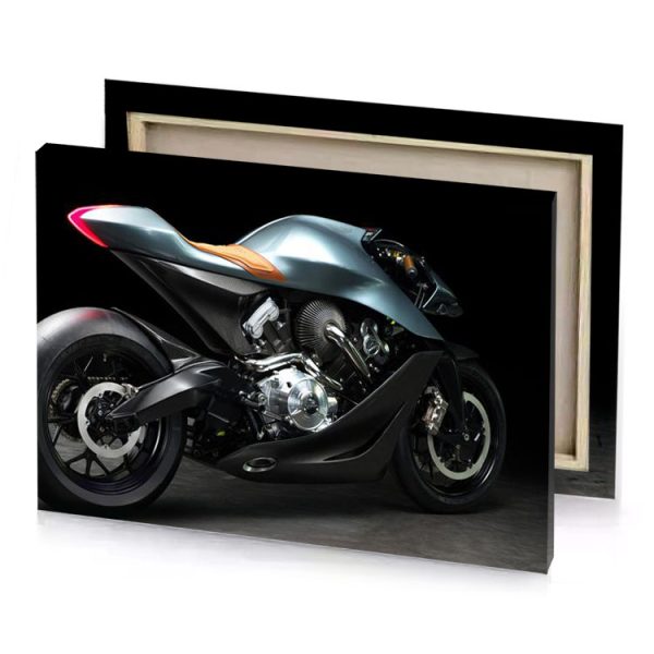 a motorcycle is shown in dark room smoky black canvas - Image 4