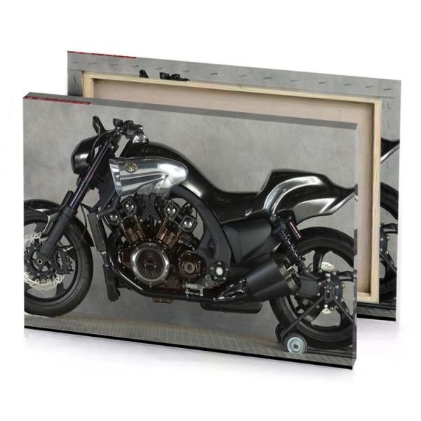 a motorcycle parked in garage with gray wall smoky black canvas - Image 4