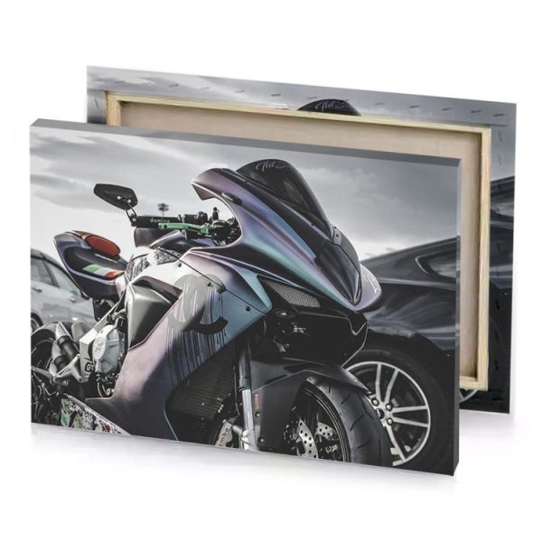 a motorcycle parked in parking lot next to car taupe canvas - Image 4