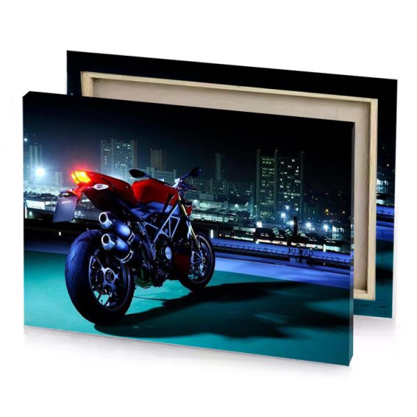 a motorcycle parked on roof at night smoky black canvas - Image 4