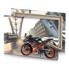 a motorcycle parked on the side of bridge white smoke canvas - Image 4
