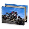 a motorcycle parked on the side of road royal blue canvas - Image 4