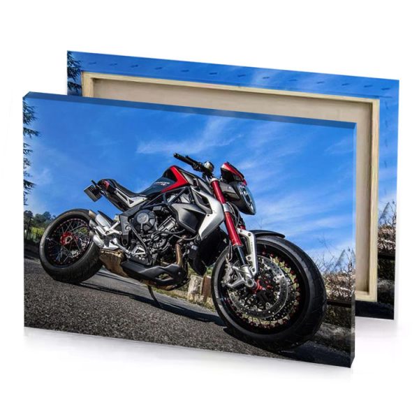 a motorcycle parked on the side of road royal blue canvas - Image 4