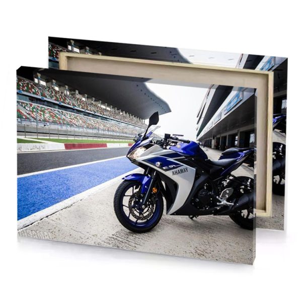 a motorcycle parked on track near stadium light steel blue canvas - Image 4