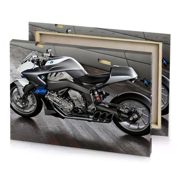 a motorcycle parked on wooden floor smoky black canvas - Image 4