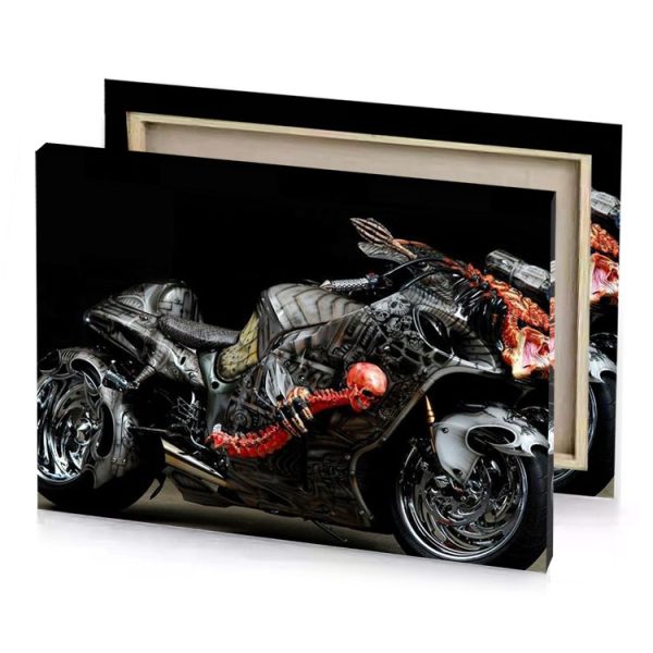 a motorcycle with skull on the back bistre canvas - Image 4