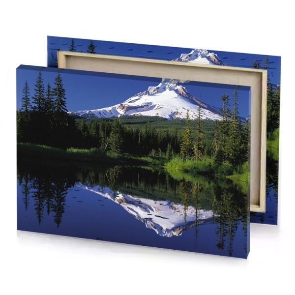 a mountain with reflection of lake smoky black canvas - Image 4