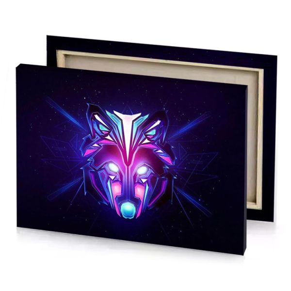 a neon colored wolf head with glowing face midnight blue canvas - Image 4