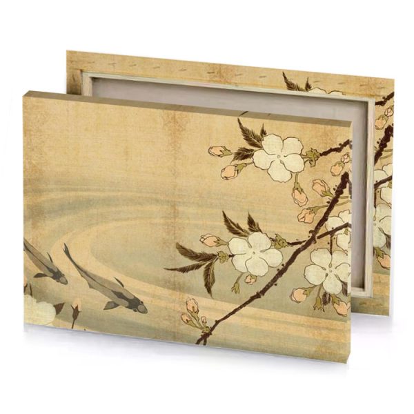 a painting of birds flying over pond tan canvas - Image 4