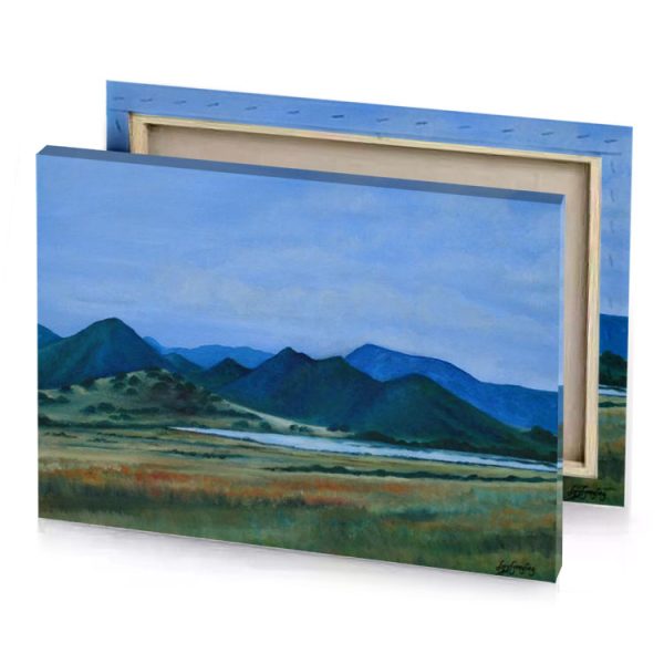 a painting of field with mountains in the background prussian blue canvas - Image 4