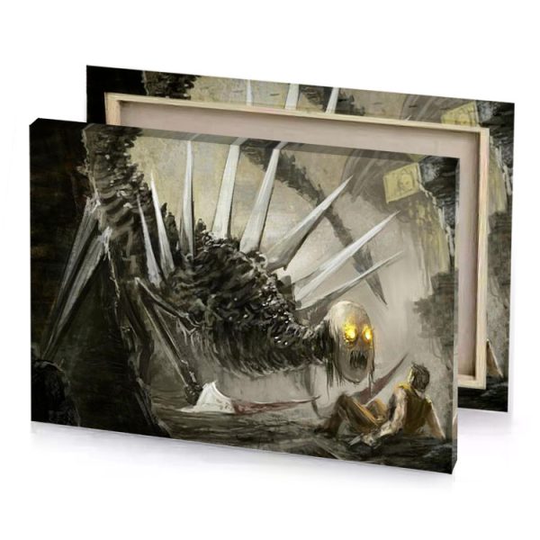 a painting of giant monster with light shining on it silver canvas - Image 4