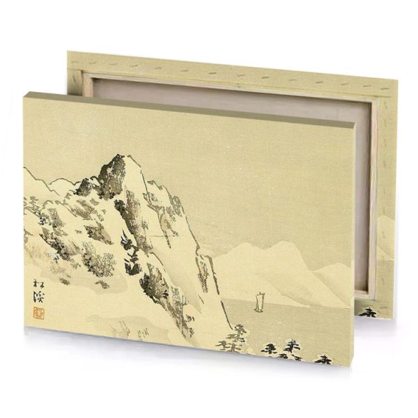 a painting of mountains and trees dark khaki canvas - Image 4