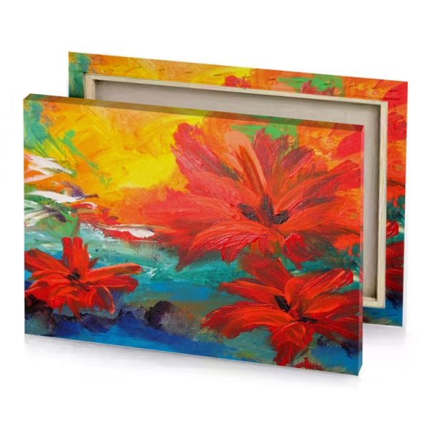 a painting of red flowers on blue background vermilion canvas - Image 4