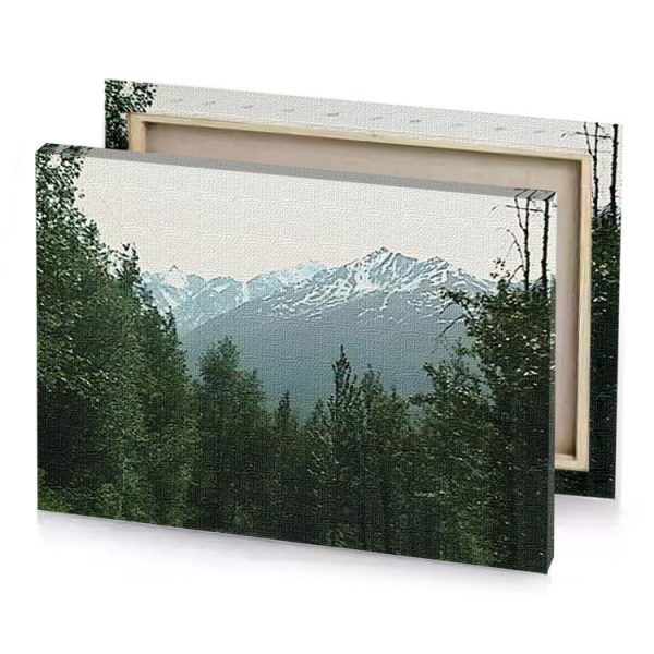 a painting of road with trees and mountains in the light slate gray canvas - Image 4