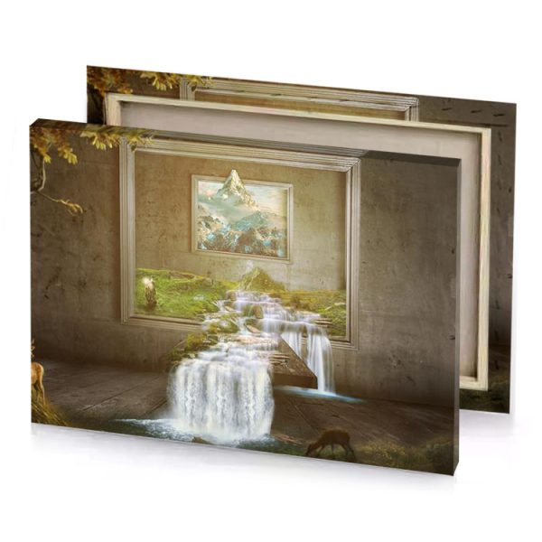 a painting of waterfall in room camouflage green canvas - Image 4