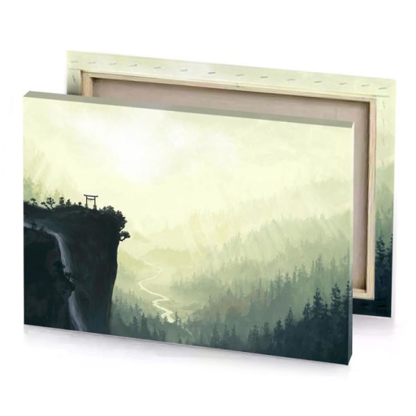 a painting of waterfall in the middle forest eggshell canvas - Image 4