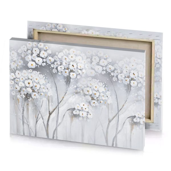 a painting of white flowers on blue background canvas - Image 4