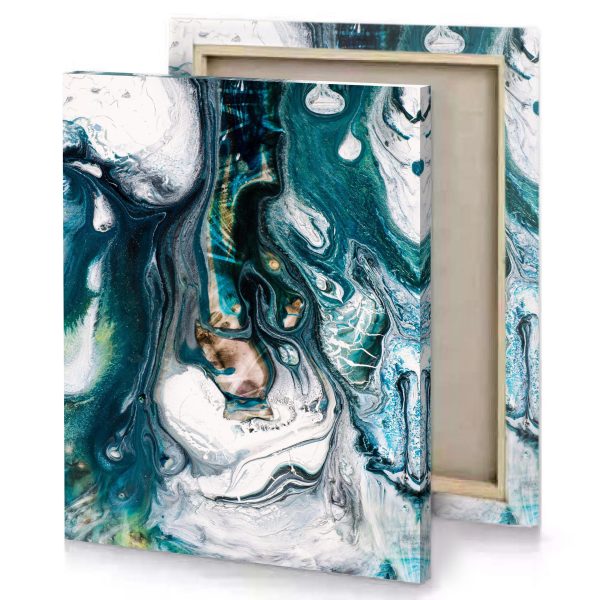 a painting of woman s face with blue and white prussian canvas - Image 4
