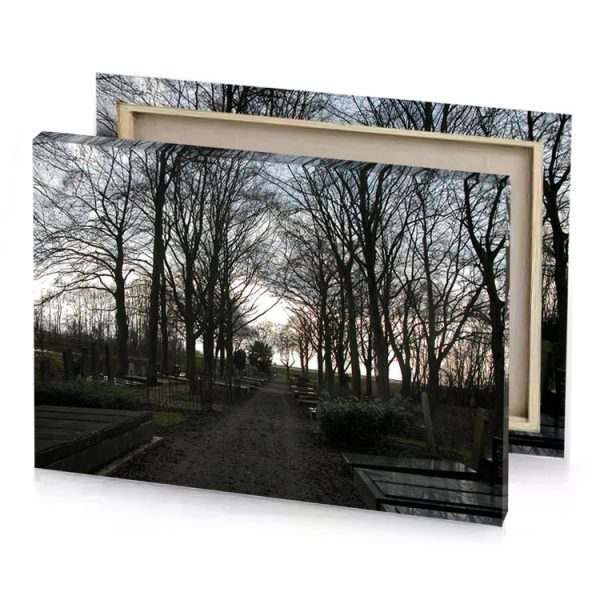 a path through park with benches and trees bistre canvas - Image 4
