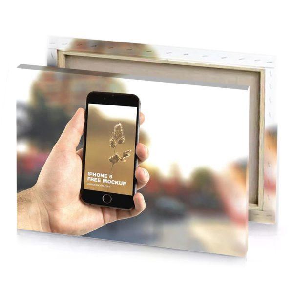 a person holding phone with the text mock dark khaki canvas - Image 4