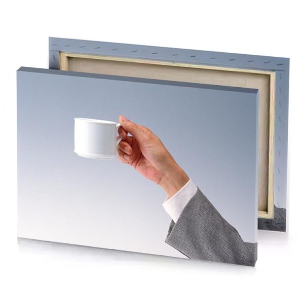 a person holding white cup in their hand rosy brown canvas - Image 4