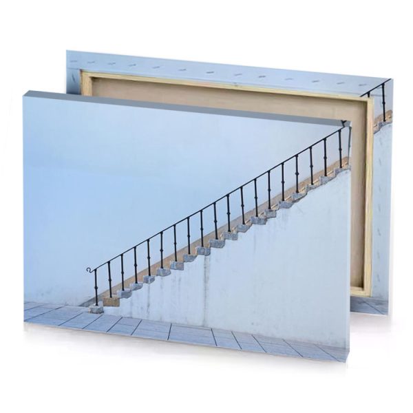 a person is walking up set of stairs light steel blue canvas - Image 4