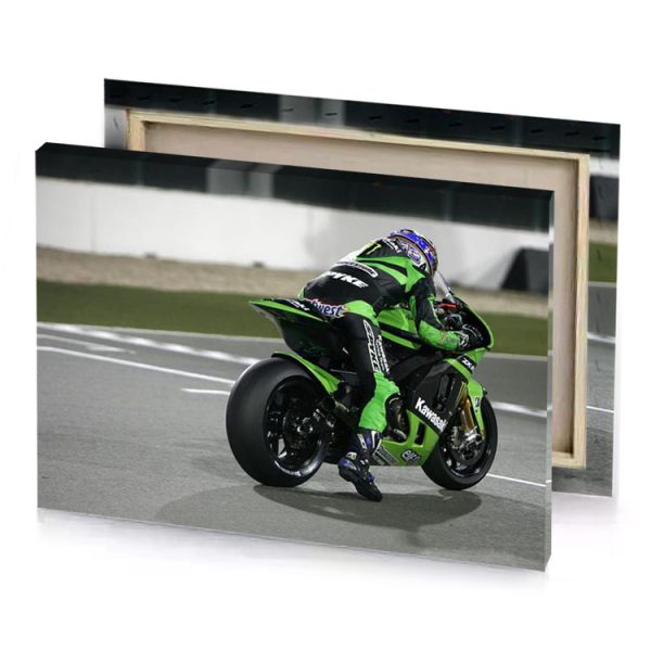 a person riding green motorcycle on race track smoky black canvas - Image 4