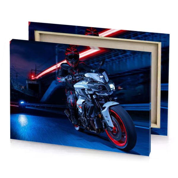 a person riding motorcycle on city street steel blue canvas - Image 4