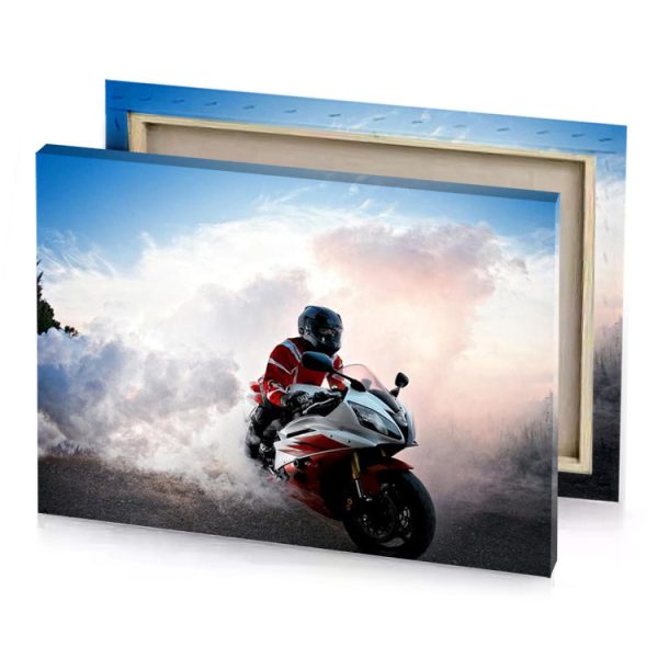 a person riding motorcycle on road linen canvas - Image 4