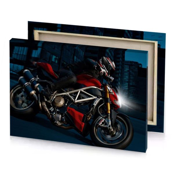 a person riding red motorcycle on city street smoky black canvas - Image 4