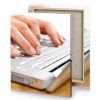 a person typing on laptop keyboard white smoke canvas - Image 4