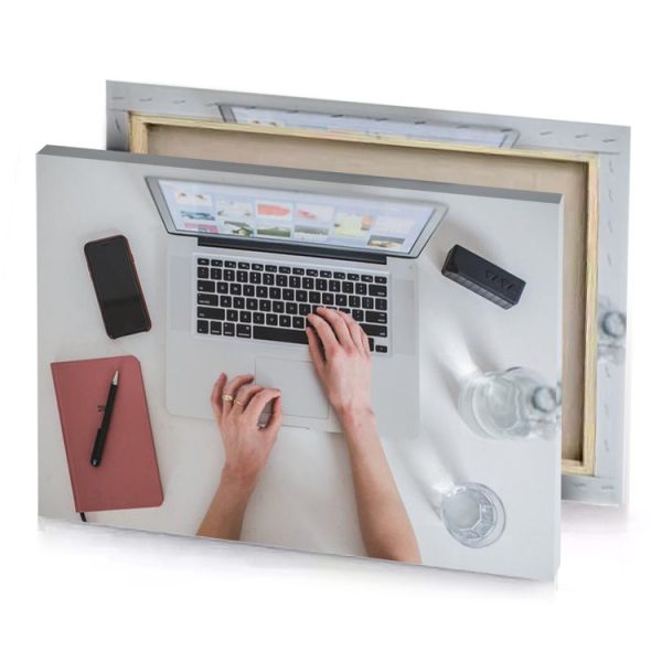 a person typing on laptop with pen and cup of rosy brown canvas - Image 4