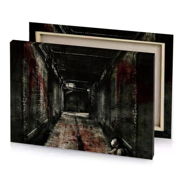 a person walking down long hallway bistre canvas - Image 4