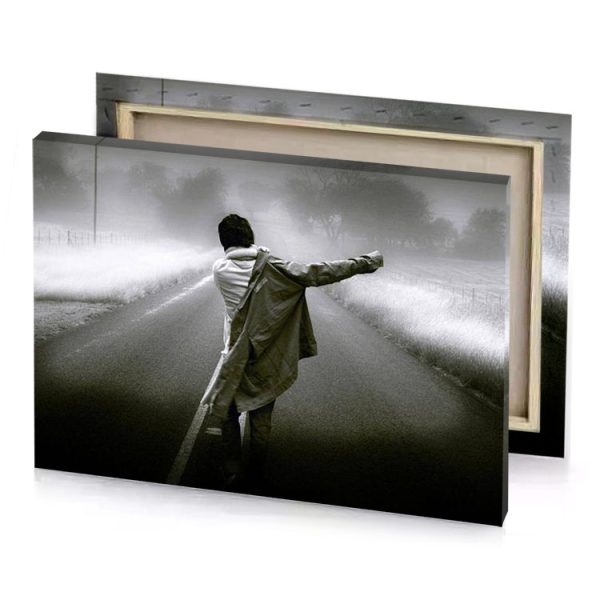 a person walking down road with gun bistre canvas - Image 4
