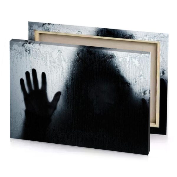 a person with their hands up in front of window smoky black canvas - Image 4