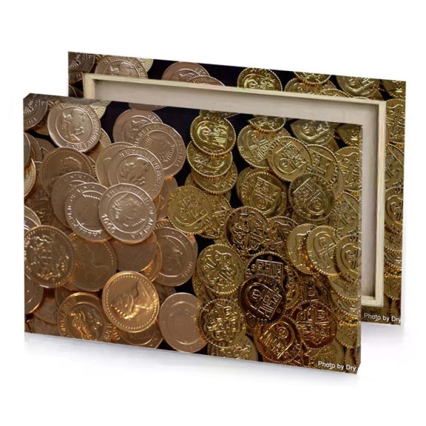 a pile of gold coins camouflage green canvas - Image 4