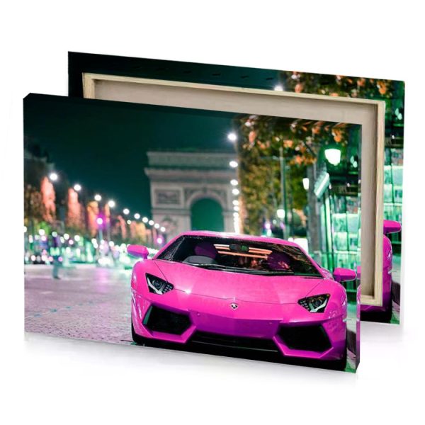 a pink lamb car parked on the street hot canvas - Image 4