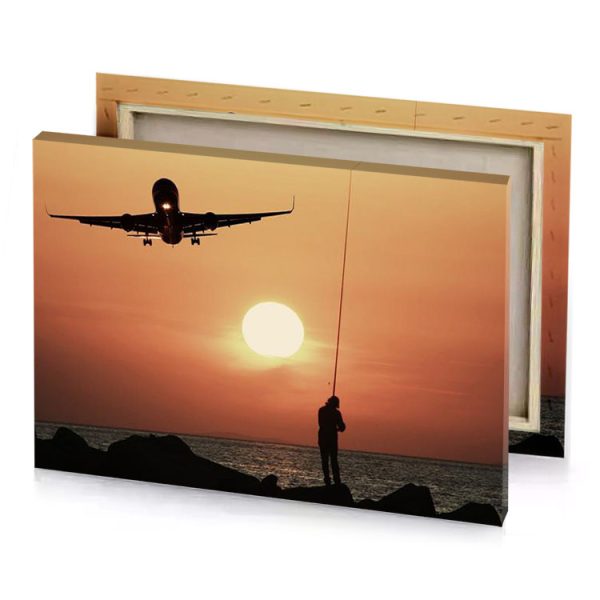 a plane flying over the ocean at sunset smoky black canvas - Image 4