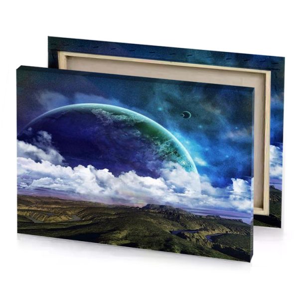 a planet with clouds and mountains in the background midnight blue canvas - Image 4