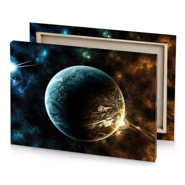 a planet with star in the background bistre canvas - Image 4