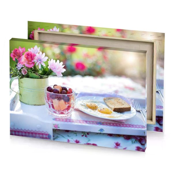 a plate of food on table with flowers white smoke canvas - Image 4