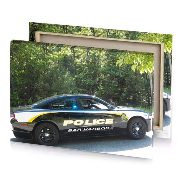 a police car parked in parking lot hunter green canvas - Image 4