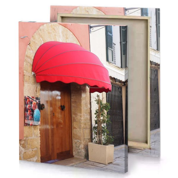 a red umbrella is hanging on wall vermilion canvas - Image 4