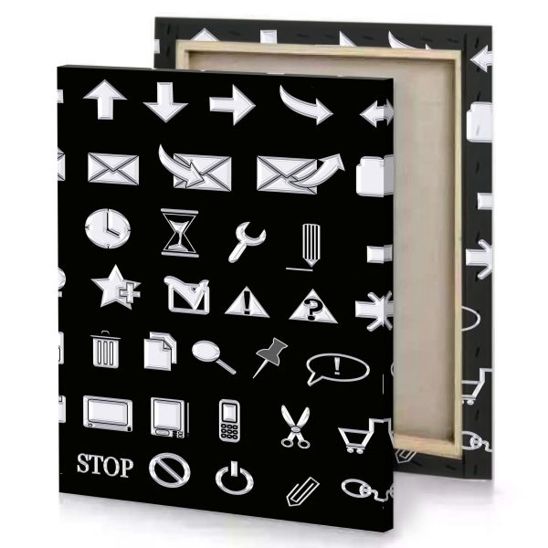 a set of white icons on black background lavender canvas - Image 4